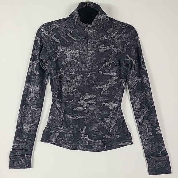 Lululemon Women's Outrun The Elements Half Zip Pullover Gray Camo Athletic Sz 4 - Picture 1 of 8